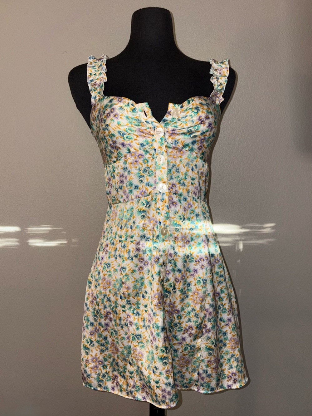 Zara Floral Mini Dress in White, Yellow, Green/Blue, and Purple